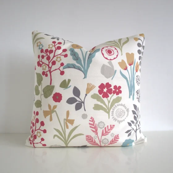 Scandi cushion cover with a floral pattern in pastel colours