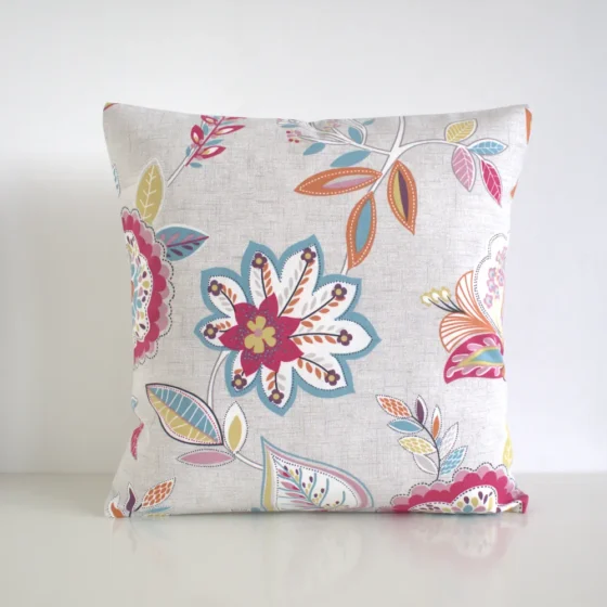 Multi coloured floral cushion cover featuring organic twining flowers