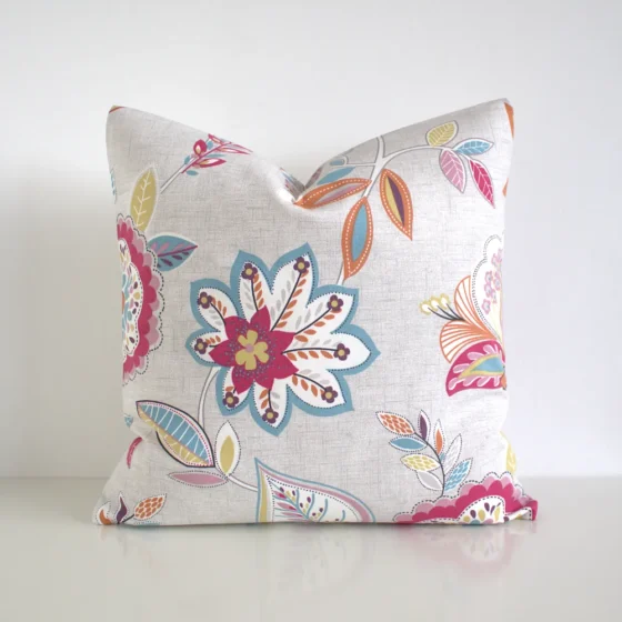 Multi coloured floral cushion cover featuring organic twining flowers