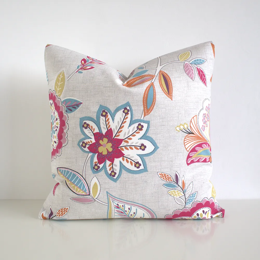 Multi coloured floral cushion cover featuring organic twining flowers