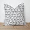 A grey and white cushion cover featuring a simple small scale floral pattern